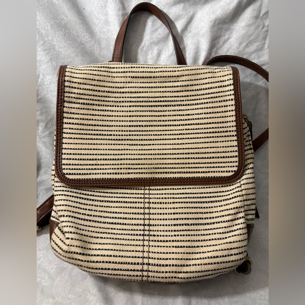 Fossil backpack purse, cream and tan